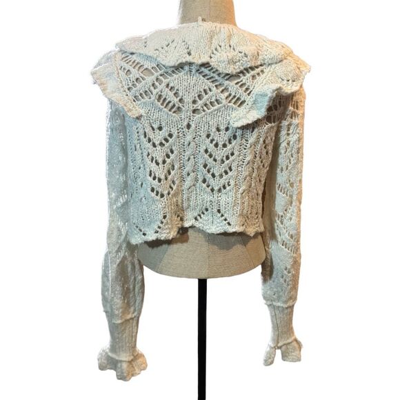 Free People Women's White Knit Cardigan Sweater Size M Boho Cottage Core - Picture 7 of 10